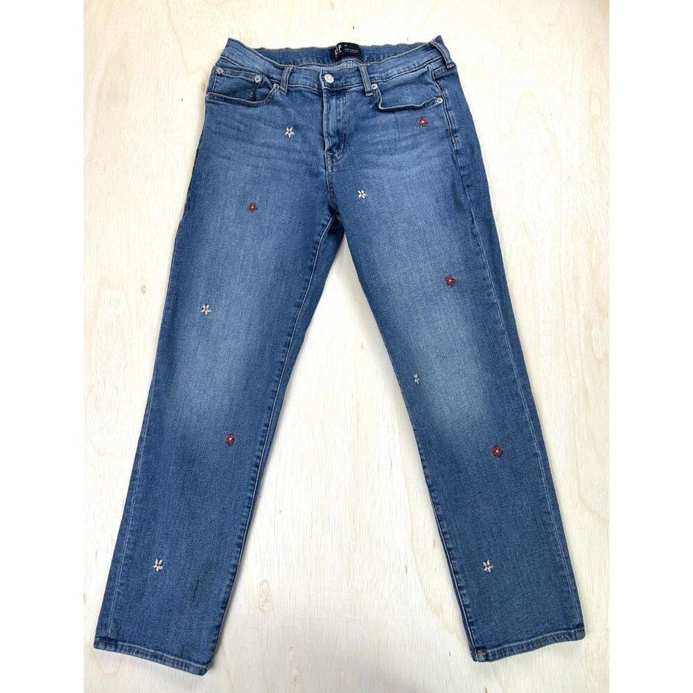 Gap Girlfriend Denim Jeans With Flowers Size 28